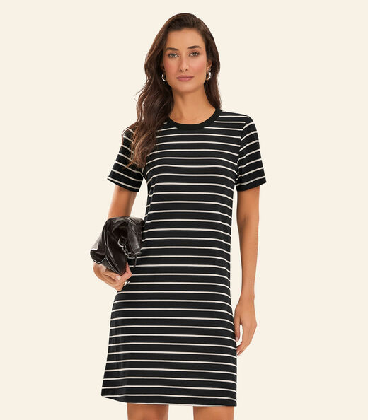 Vestido Feminino Listrado Rovitex Preto