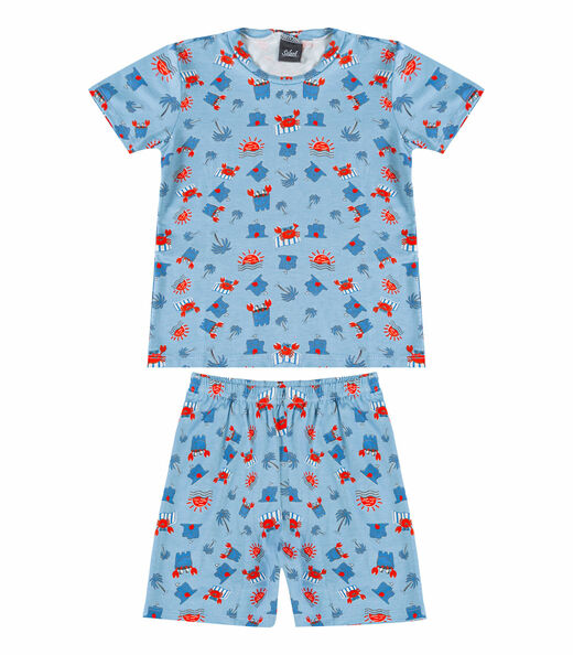 Pijama Infantil Masculino Blusa E Bermuda RoviKids Azul