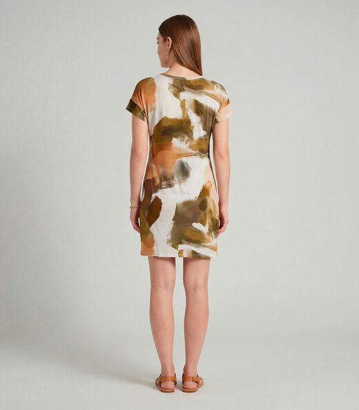 Vestido Básico Com Gola Redonda Infinita Cor Bege