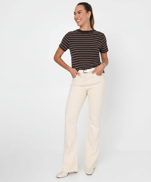 Blusa Feminina Listrada Manga Curta Marisa Marrom