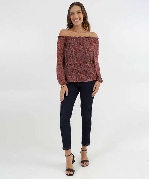 Blusa Feminina Tule Ciganinha Paisley Marisa Roxo