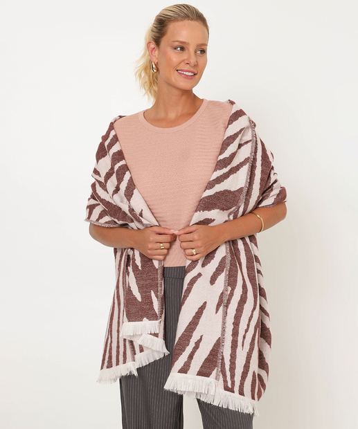Cachecol Feminino Tricô Animal Print Marisa Marrom