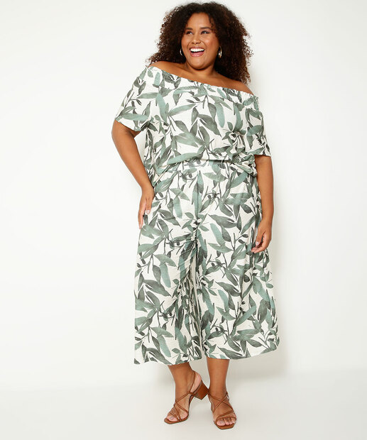 Blusa Ciganinha Plus Size Feminina Estampa Folhas Marisa
