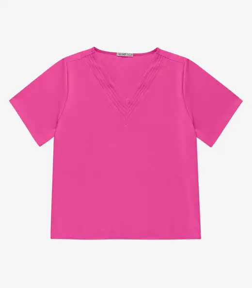 Blusa Manga Curta Plus Size Secret Glam Rosa