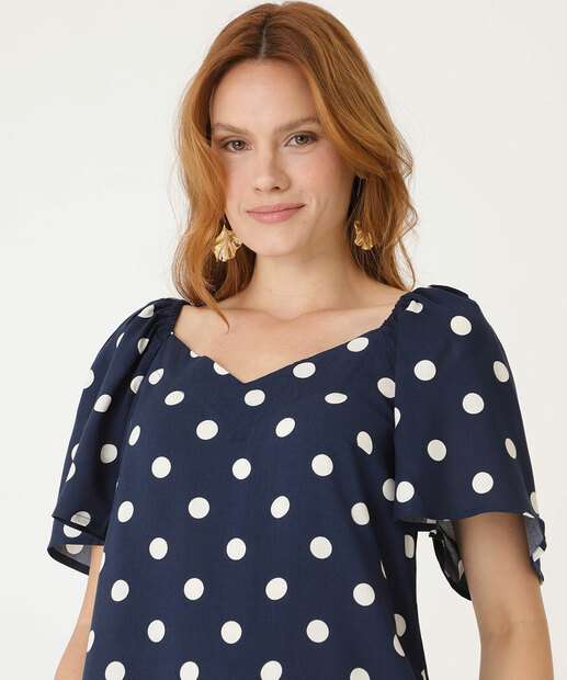 Vestido Feminino Curto Manga Borboleta Poá Marisa