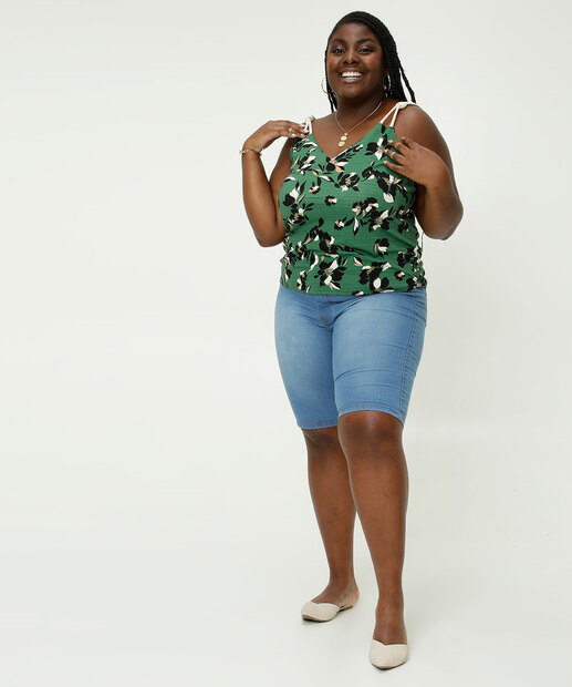 Blusa Plus Size Feminina Regata Estampa Floral Marisa