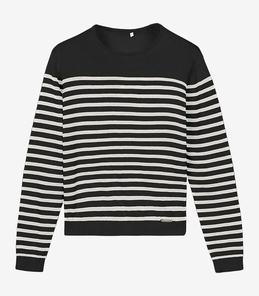 Blusa Feminina Manga Longa Tricô Listrado Endless Preto