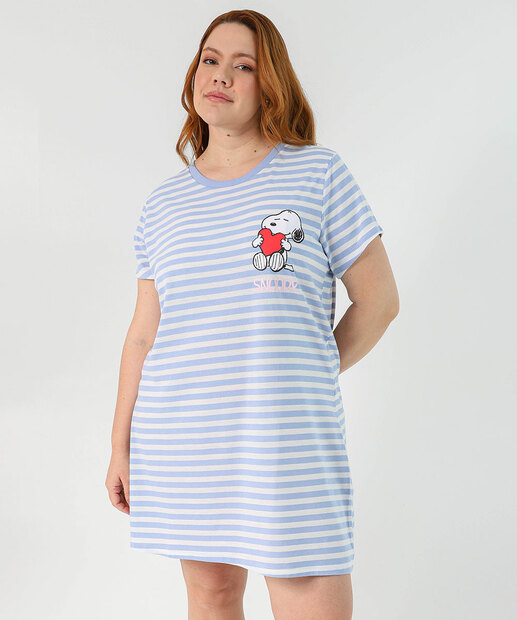 Image_Camisola Plus Size Listrado Estampa Snoopy Azul