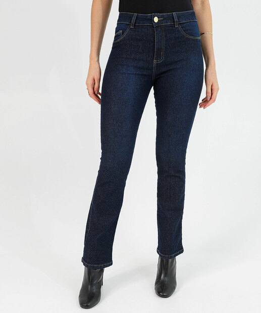 Calça Jeans Reta Feminina Bolsos Biotipo Azul