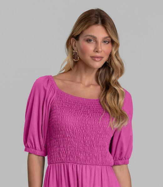 Vestido Curto Feminino em Visco Maquinetada Dianna Rosa