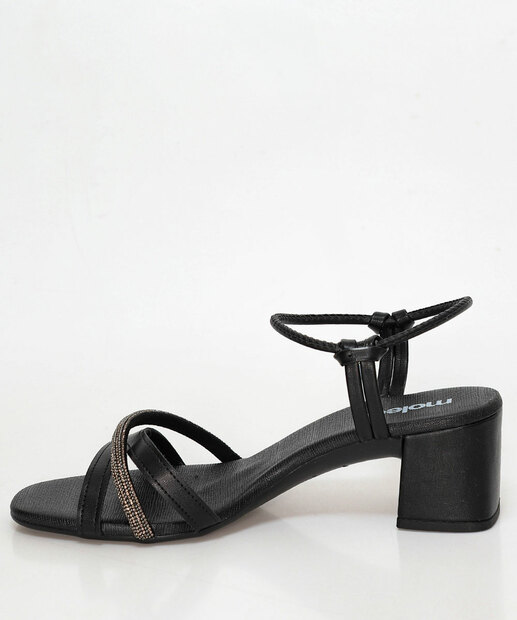 Sandália Feminina Salto Grosso Strass Moleca Preto