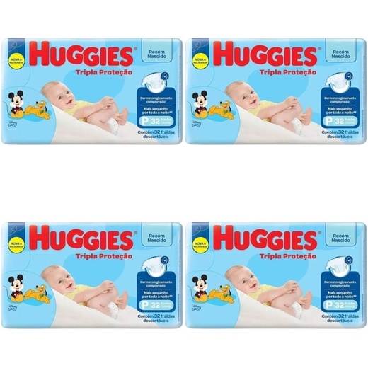 Image_Kit 4 Fraldas Huggies Tripla Proteção Jumbo (P) 32 Unidades cada