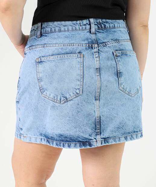 Saia Plus Size Feminino Jeans Strass Azul