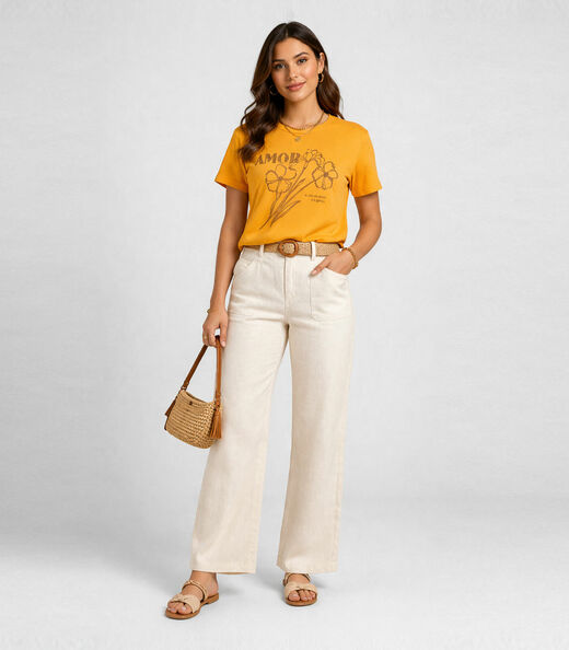 Image_Blusa Feminina Manga Curta Estampada Select Amarelo
