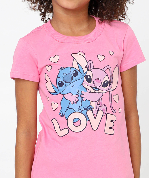 Conjunto Infantil Stitch E Angel Disney Tam 4 a 10 Rosa
