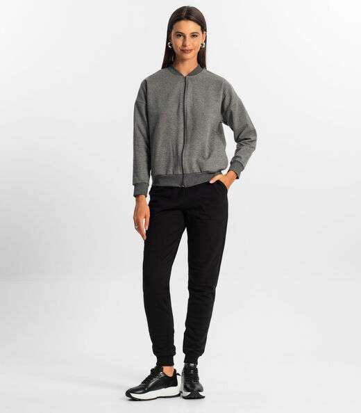 Jaqueta Feminina Básica de Moletom Rovitex Cinza