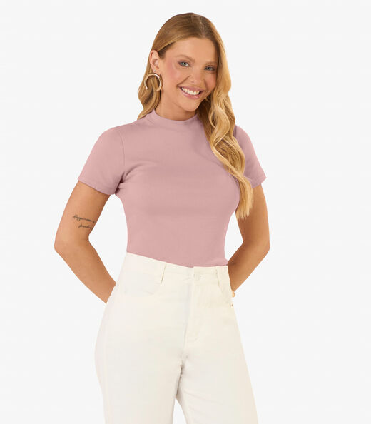 Image_Blusa Feminina Básica Em Ribana Com Gola Rovitex Rosa