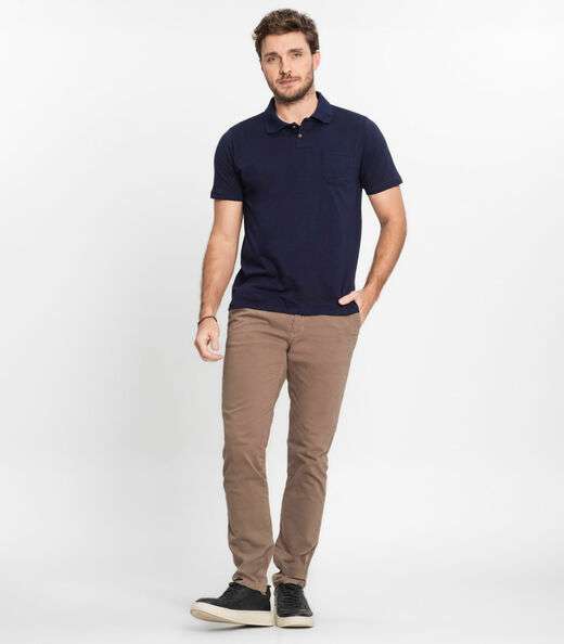 Polo Masculina Com Bolso Cotton Leve Diametro Azul