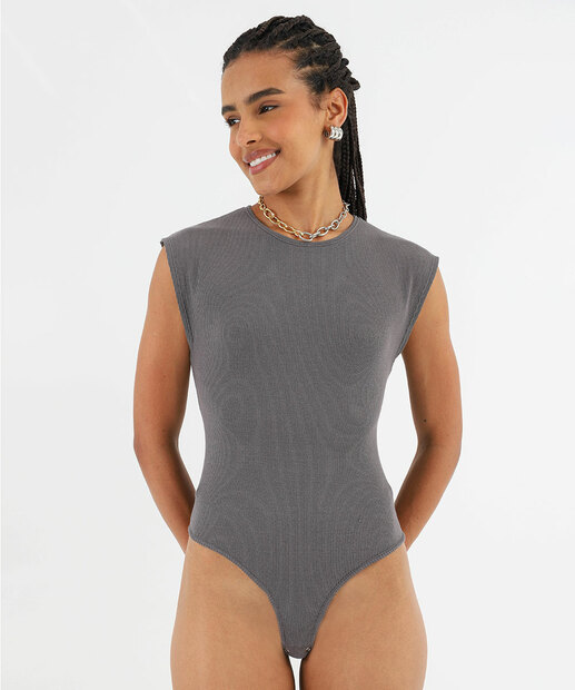 Body Feminina Muscle Tee Canelado Marisa Cinza
