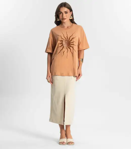 Blusa Feminina Manga Curta Sun Endless Marrom