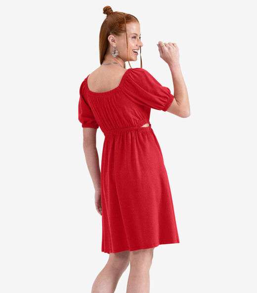 Vestido Juvenil Curto em Molecotton Minty Vermelho