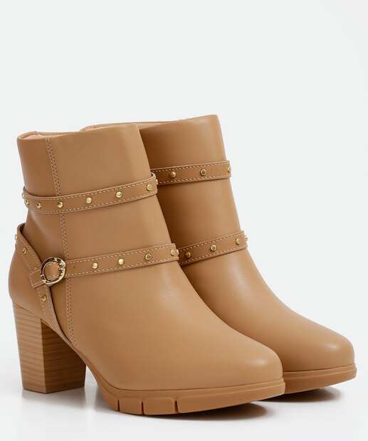 Bota Feminina Cano Curto Salto Grosso Tachas Modare 