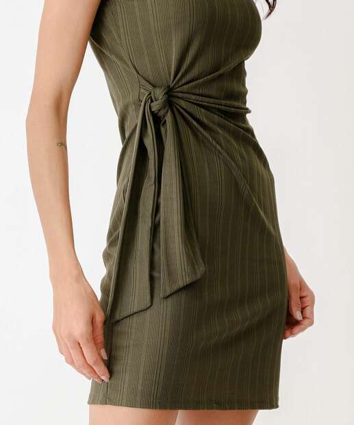 Vestido Feminino Canelado Amarração Sem Manga Marisa