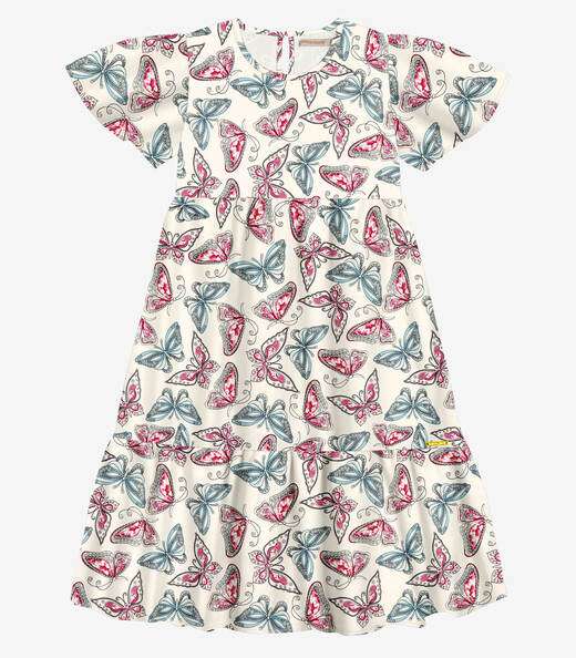 Image_Vestido Midi Infantil Borboletas Trick Nick Bege
