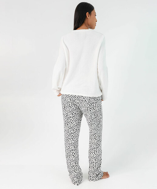 Pijama Feminino Plush Estampa Panda Marisa Off White