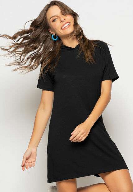 Vestido Curto Com Capuz Malha Preto Salvatore