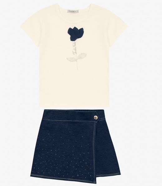 Conjunto Infantil Blusa com Shorts Saia Trick Nick Off White