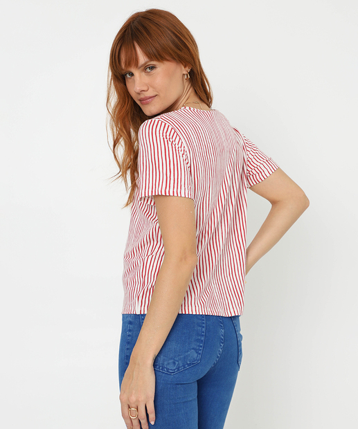 Blusa Feminina Listrada Manga Curta Marisa Vermelho