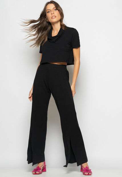 Image_Conjunto Cropped Golão E Calça Fenda Frontal Malha Preto Salvatore