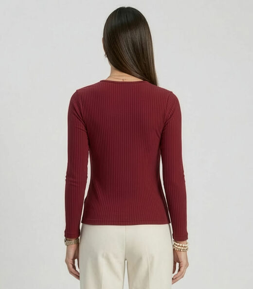 Blusa Manga Longa Em Ribana Canelada Rovitex Vermelho