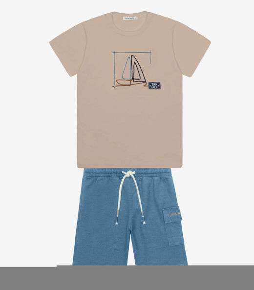 Conjunto Infantil Camiseta Com Bermuda Trick Nick Marrom