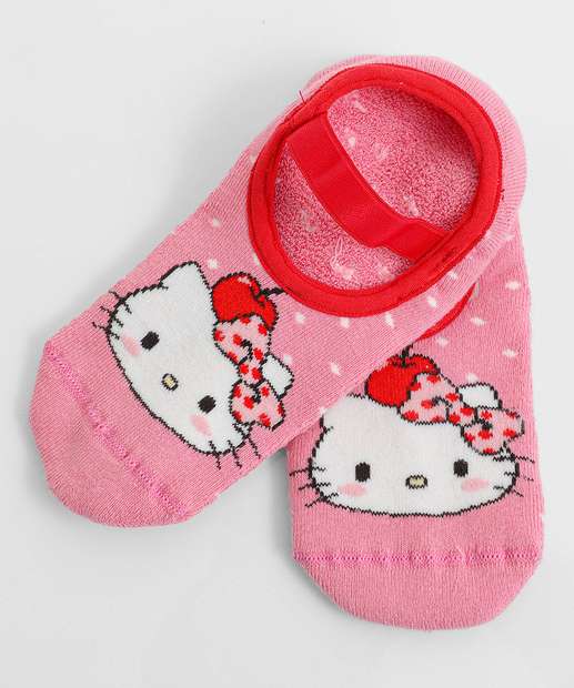 Meia Sapatilha Feminina Antiderrapante Hello Kitty Rosa