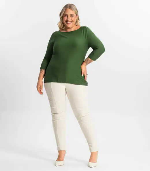 Blusa Plus Size Manga 3/4 Secret Glam Verde
