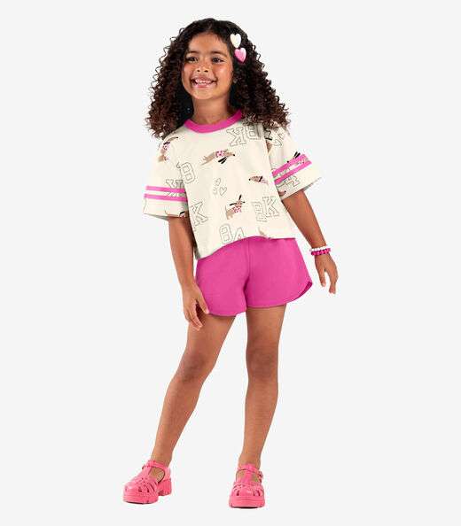 Conjunto Infantil Blusa Com Shorts Bege