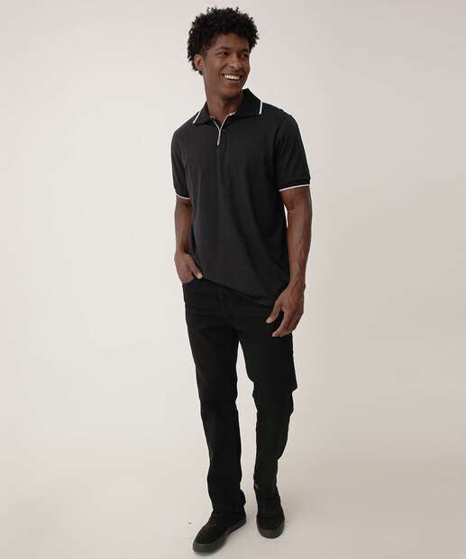 Polo Masculina Manga Curta Marisa Preto