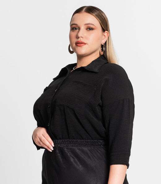 Camisa Manga 7/8 Air Flow Pesado Secret Glam Preto