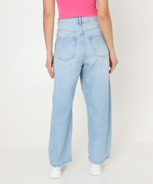 Calça Jeans Barrel Feminina Bolsos Marisa Azul