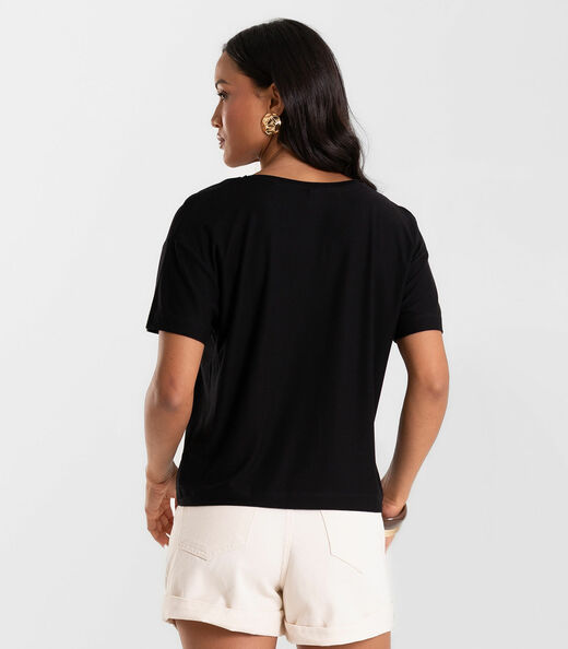 Blusa Feminina Visco Creponada Com Estampa Rovitex Preto