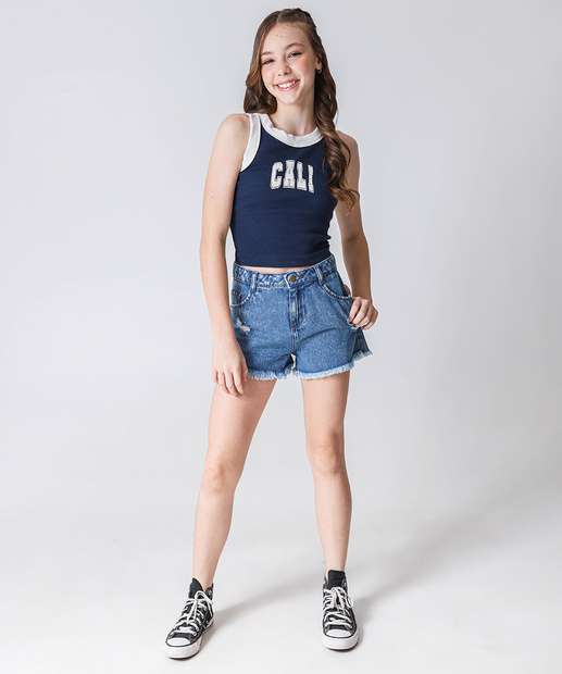 Blusa Juvenil Regata Canelado Marisa Tam 10 a 16 Azul