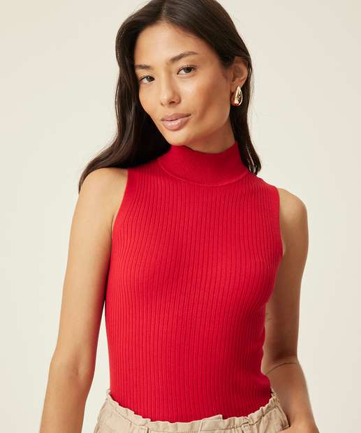 Blusa Regata Feminina Tricô Gola Alta Marisa