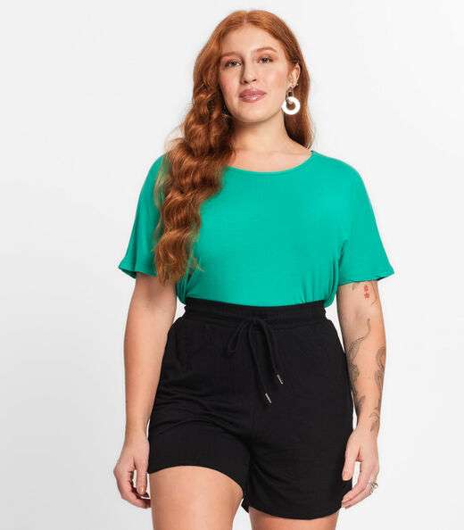 Image_Blusa Manga Curta Feminina Plus Size Secret Glam Verde