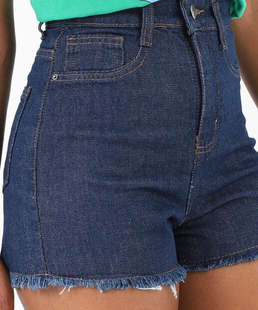 Short Feminino Boyfriend Barra Desfiada Uber Jeans Azul