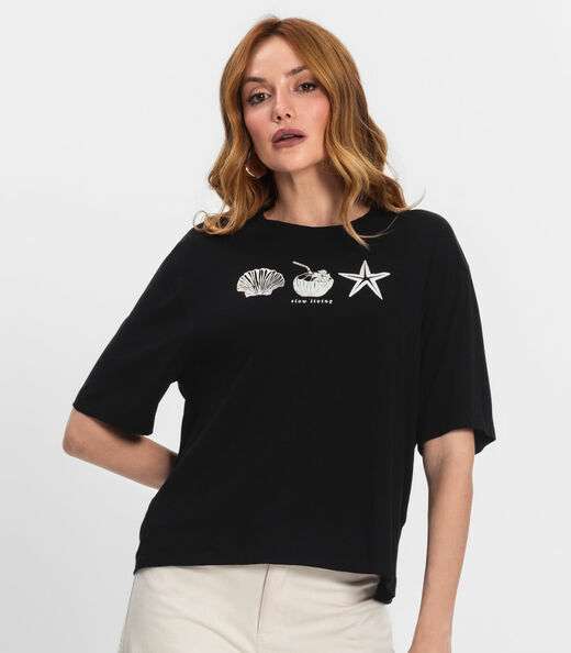 T- Shirt Feminina Manga Curta Endless Preto