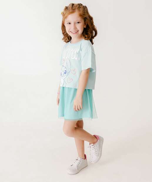 Conjunto Infantil Tule Stitch Disney Tam 4 a 10