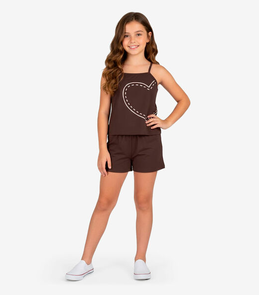Conjunto Infantil Blusa e Shorts Menina Select Marrom