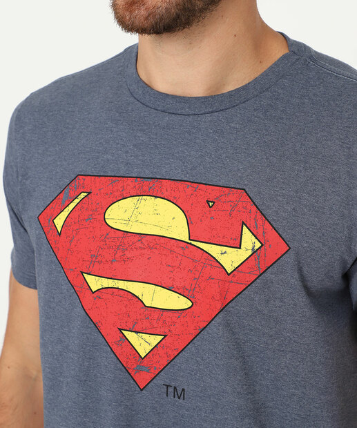 Camiseta Masculina Super Homem Manga Curta Warner Bros Azul